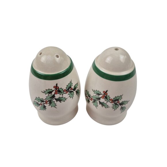 Spode Christmas Tree Salt And Pepper Shakers Wide Green Band England Vintage Wit - Picture 7 of 11